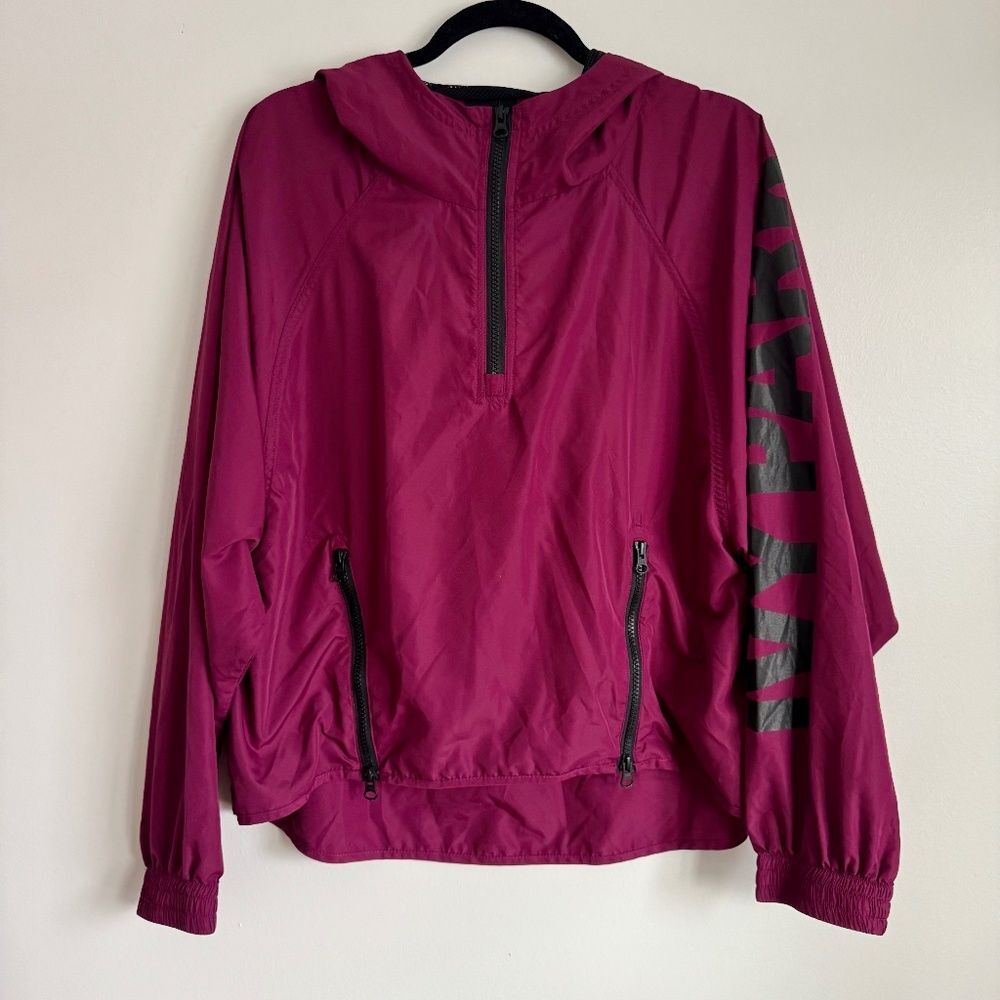 Ivy Park Hooded Quarter Zip Windbreaker Jacket - Maroon | Size S